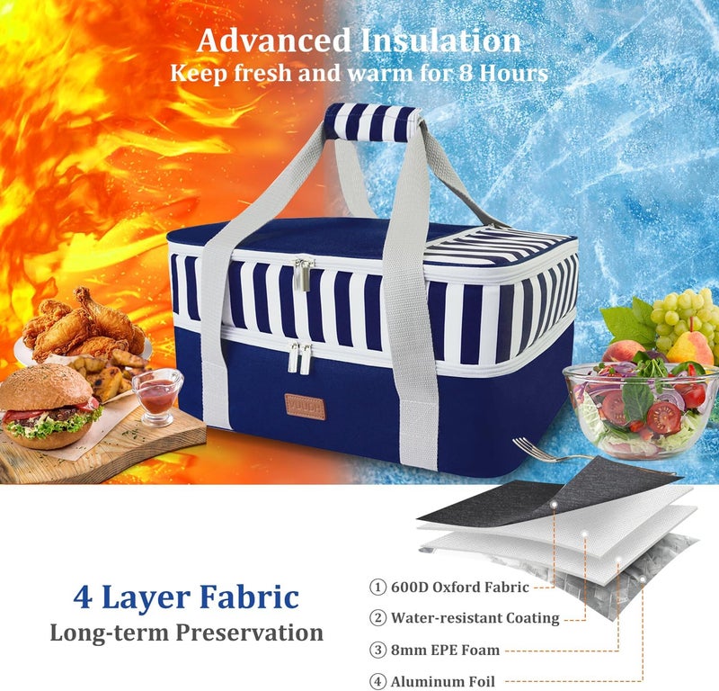 Vuudh Casserole Carrier Bag - Double Decker Food Bag, Insulated Casserole Carrier for Hot or Cold Food, Lasagna Holder Tote for Picnics,Beaches,Traveling or Gifts (Blue) - Image 2